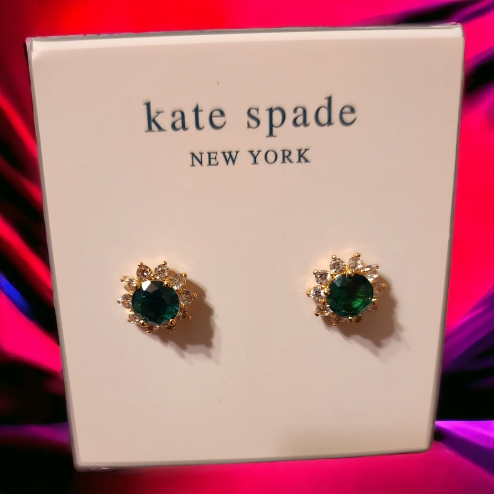 NEW Kate Spade Earrings Emerald Green - Picture 2 of 2
